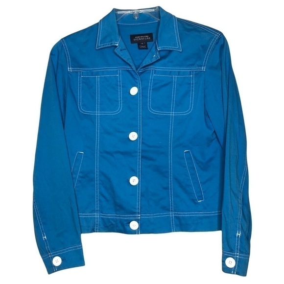Jones New York Signature - Blue Jacket w/ White Stitching & Buttons - Size Small - Picture 1 of 6